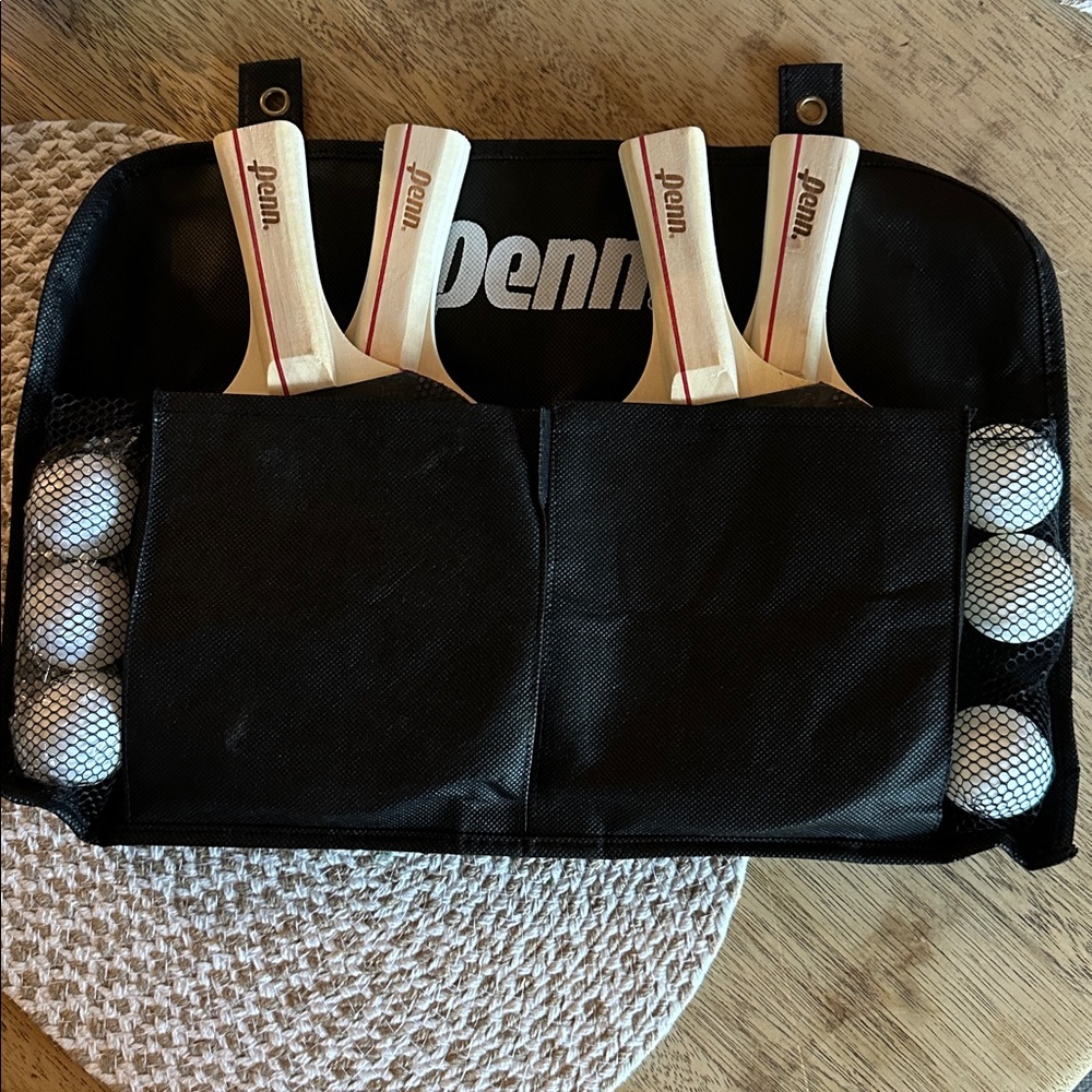 Penn ping pong Paddle Set 4 paddles 6 balls and storage wall hanger organizer